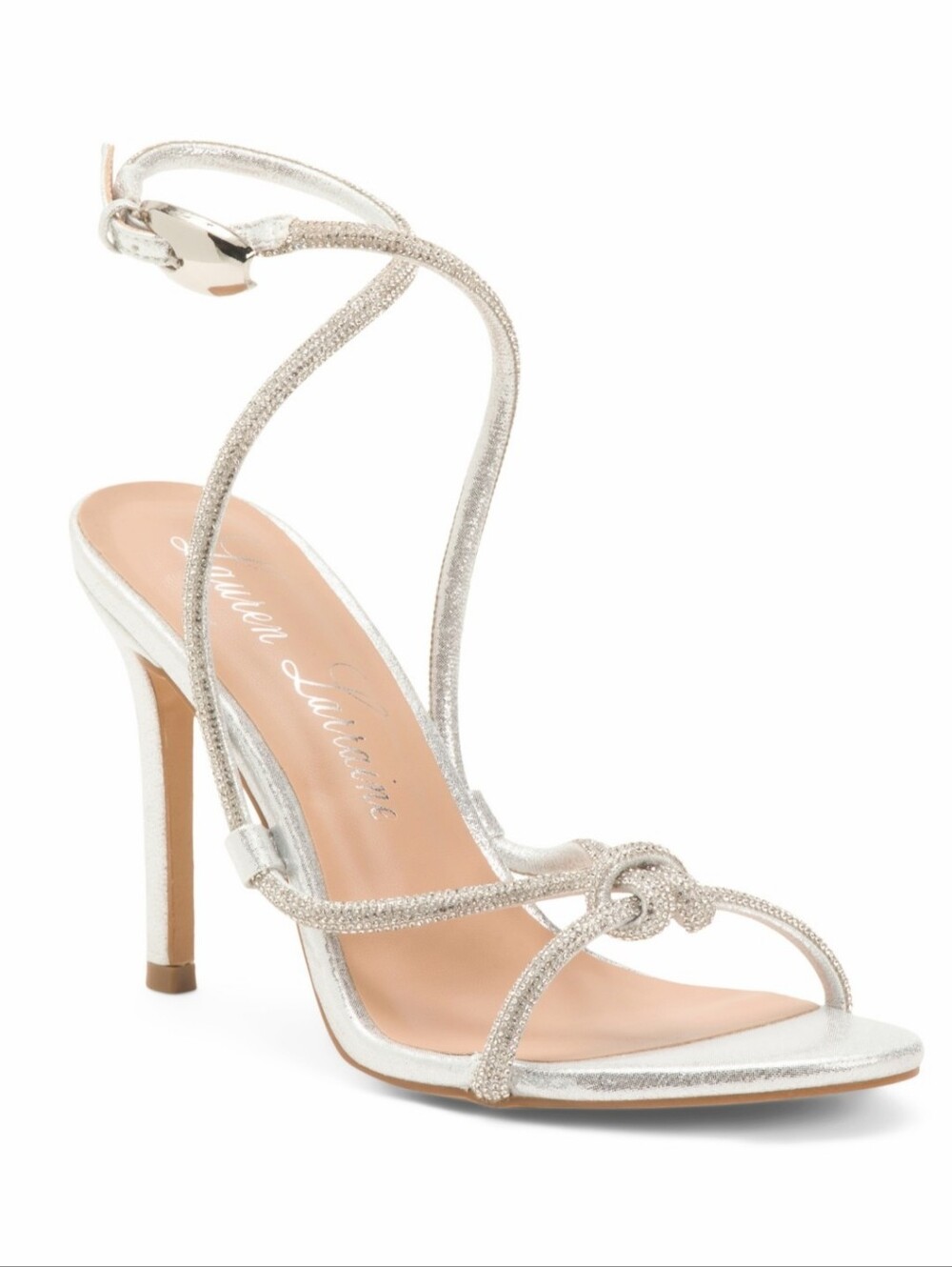 Lauren Lorraine NOLA Rhinestone Strappy Heeled Sandalin Silver, NIB, Size 8